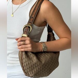 Authentic vintage Dior brown  canvas & leather Shoulder Bag Dior logo